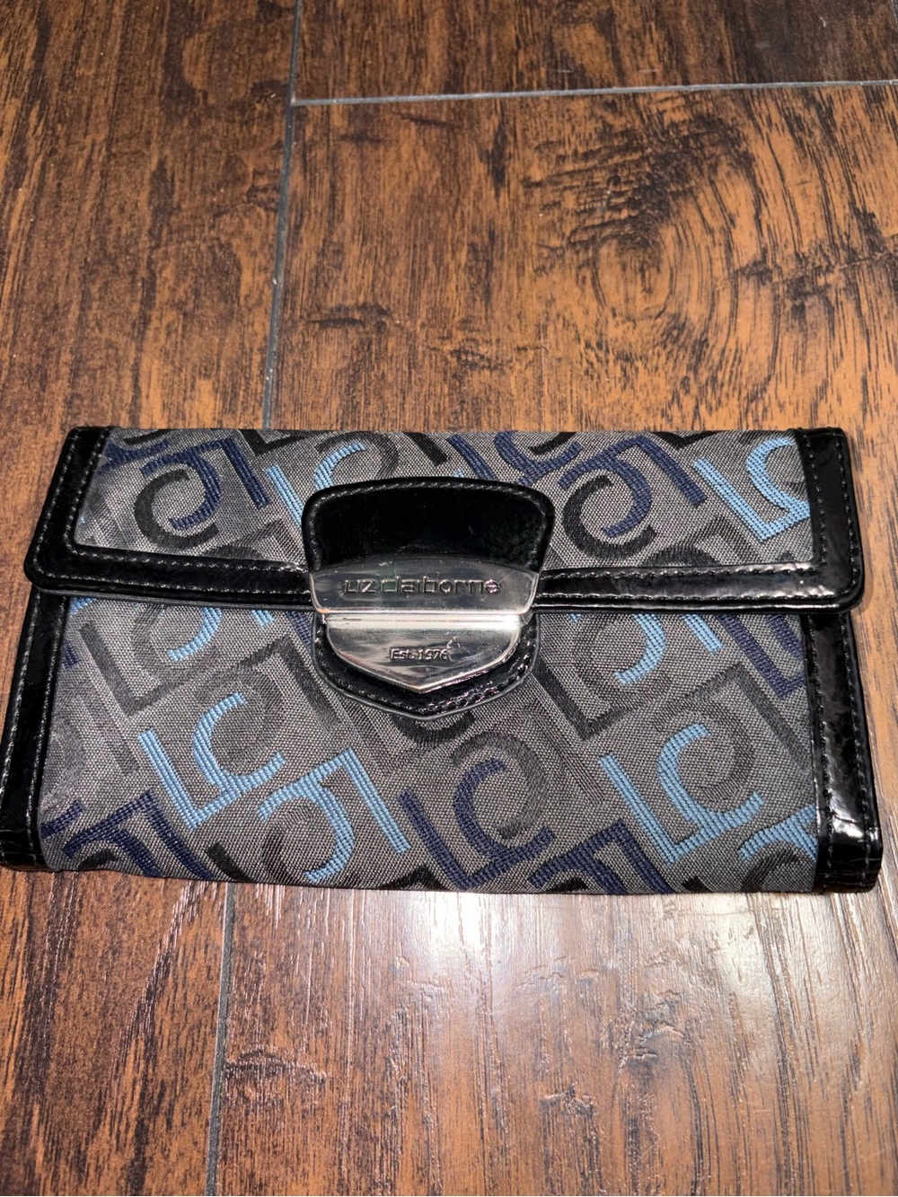 Liz Claiborne Black Wallet with Blue Logo Print